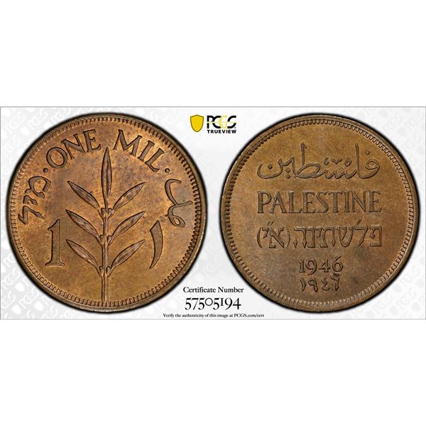 PALESTINE: British Mandate, AE mil, 1946, PCGS MS64 BN