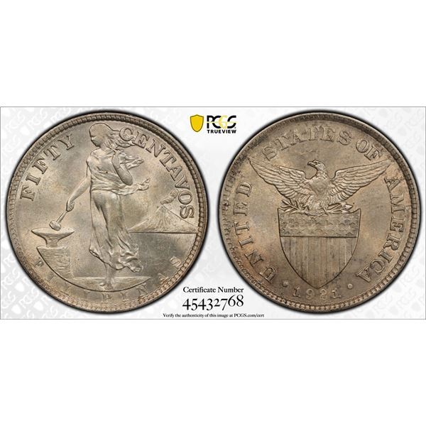 PHILIPPINES: AR 50 centavos, 1921, PCGS MS63
