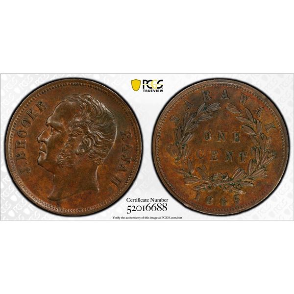 SARAWAK: James Brooke, 1841-1868, AE cent, 1863, PCGS AU58