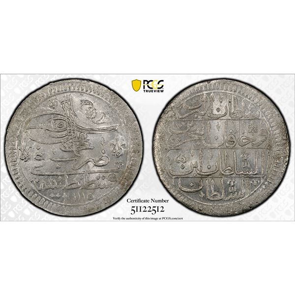 TURKEY (OTTOMAN): Ahmed III, 1703-1730, AR kurush, Kostantiniye, AH1115, PCGS MS64