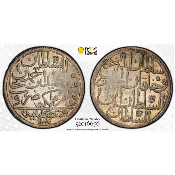 TURKEY (OTTOMAN): Abdul Hamid I, 1774-1789, AR zolota, Kostantiniye, AH1187 year 6, PCGS UNC details
