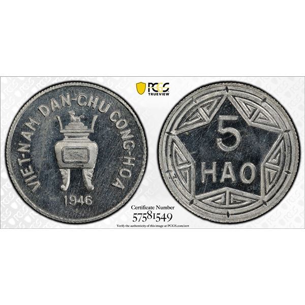 VIET NAM (NORTH): Democratic Republic, 5 hao, 1946, PCGS MS65