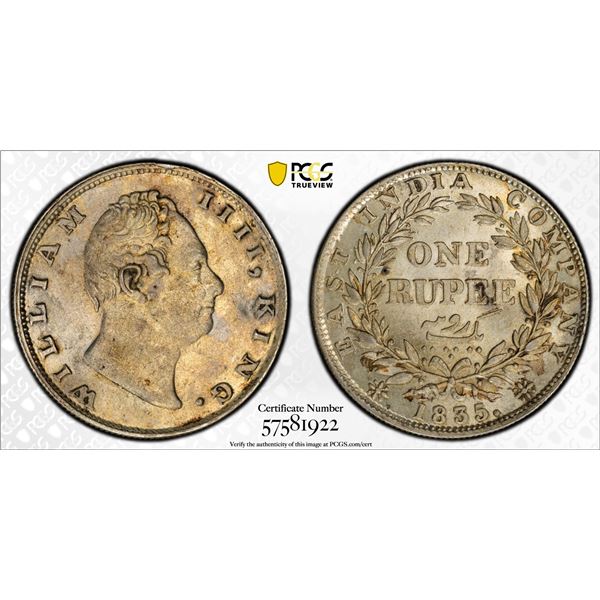 BRITISH INDIA: William IV, 1830-1837, AR rupee, 1835(c), PCGS MS62