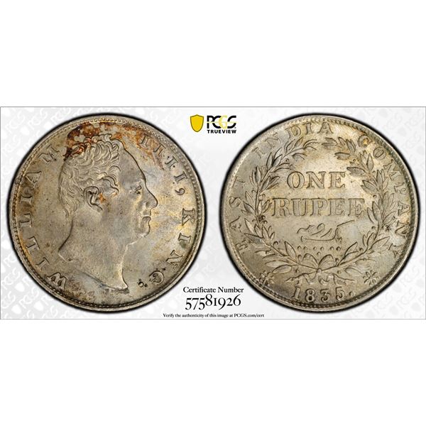 BRITISH INDIA: William IV, 1830-1837, AR rupee, 1835(c), PCGS UNC details