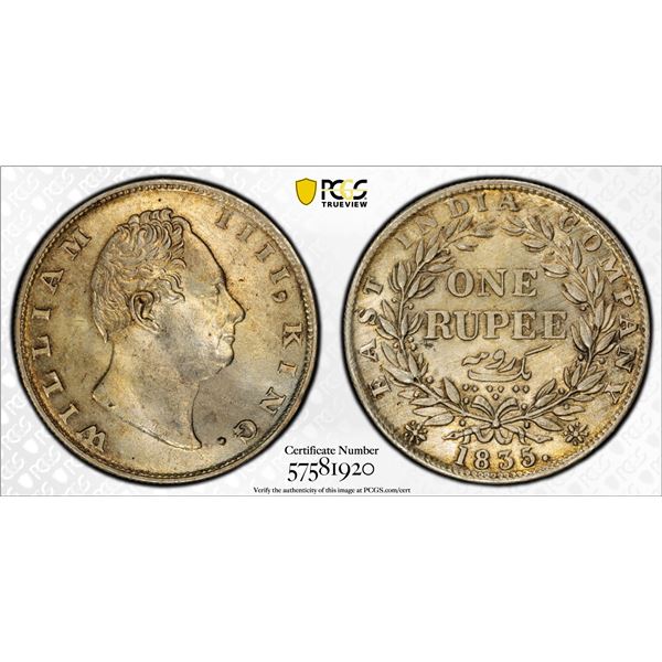 BRITISH INDIA: William IV, 1830-1837, AR rupee, 1835(c), PCGS UNC details