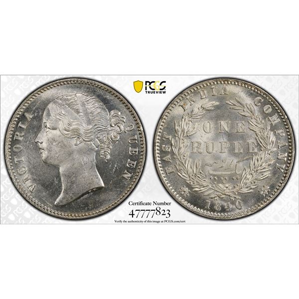 BRITISH INDIA: Victoria, Queen, 1837-1876, AR rupee, 1840b&c, PCGS MS63