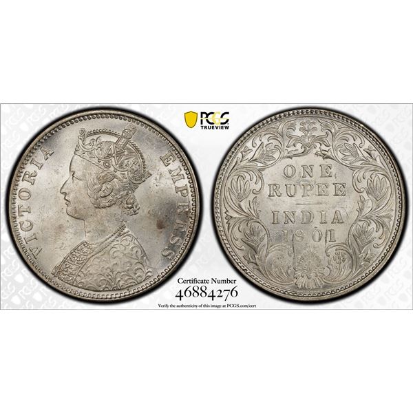 BRITISH INDIA: Victoria, Empress, 1876-1901, AR rupee, 1901-B, PCGS MS63