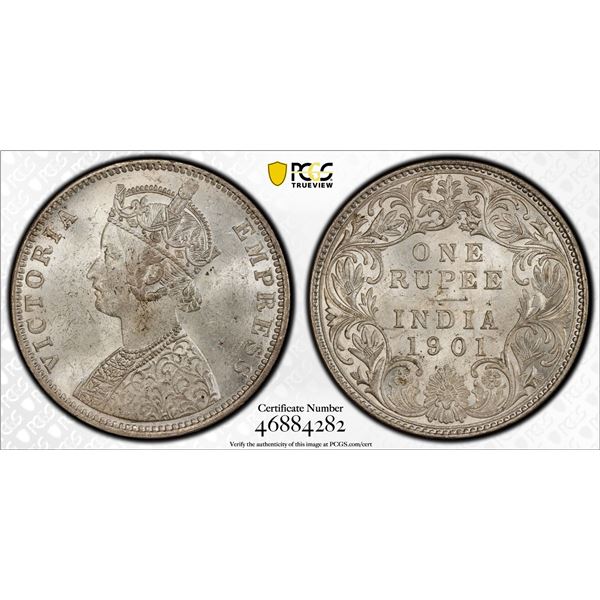 BRITISH INDIA: Victoria, Empress, 1876-1901, AR rupee, 1901-B, PCGS MS62