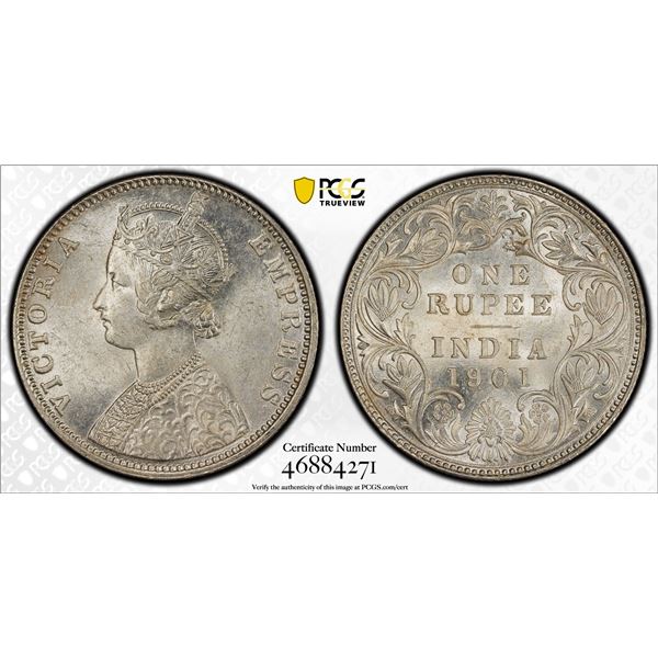 BRITISH INDIA: Victoria, Empress, 1876-1901, AR rupee, 1901-B, PCGS MS62