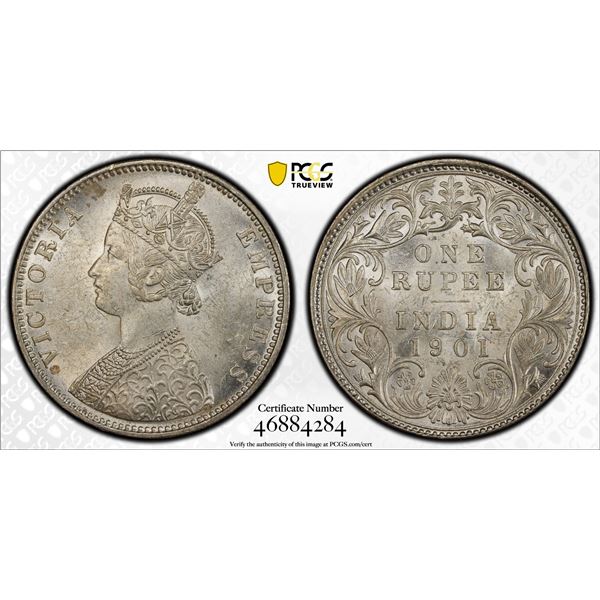 BRITISH INDIA: Victoria, Empress, 1876-1901, AR rupee, 1901-B, PCGS MS61