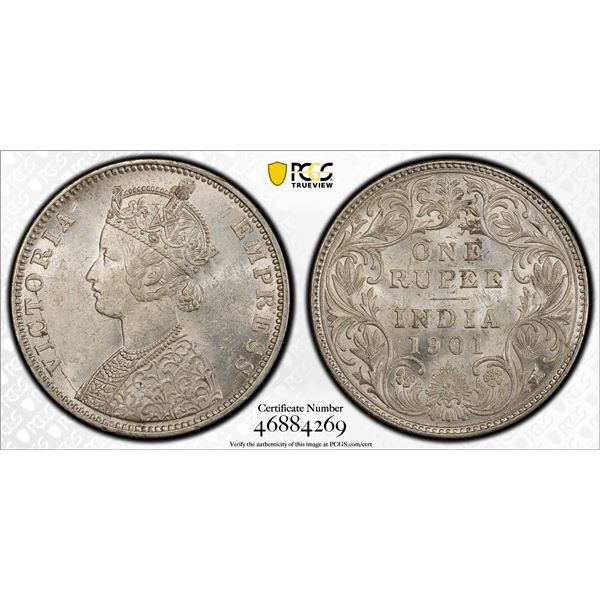 BRITISH INDIA: Victoria, Empress, 1876-1901, AR rupee, 1901-B, PCGS MS61