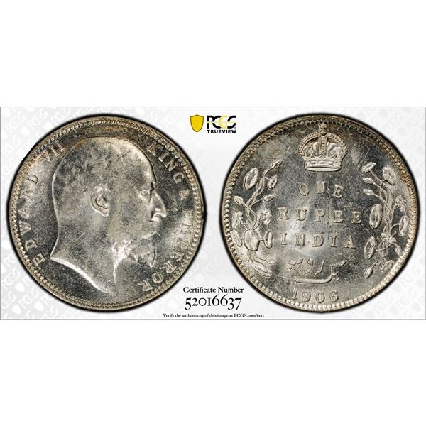 BRITISH INDIA: Edward VII, 1901-1910, AR rupee, 1906-B, PCGS AU58
