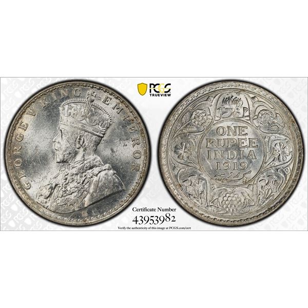 BRITISH INDIA: George V, 1910-1936, AR rupee, 1919(b), PCGS MS63