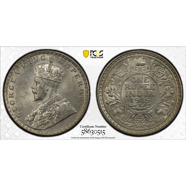 BRITISH INDIA: George V, 1910-1936, AR rupee, 1919(c), PCGS MS63