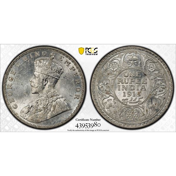 BRITISH INDIA: George V, 1910-1936, AR rupee, 1919(b), PCGS MS62