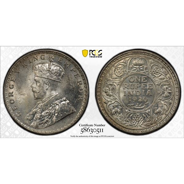 BRITISH INDIA: George V, 1910-1936, AR rupee, 1920(c), PCGS MS64