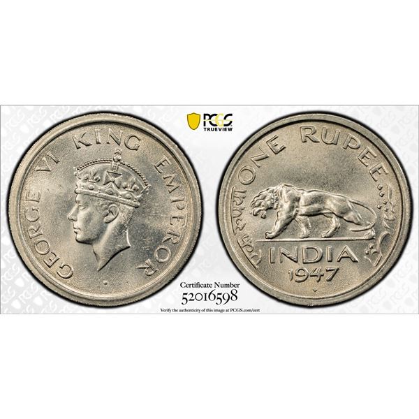 BRITISH INDIA: George VI, 1936-1947, 1 rupee, 1947(b), PCGS MS63