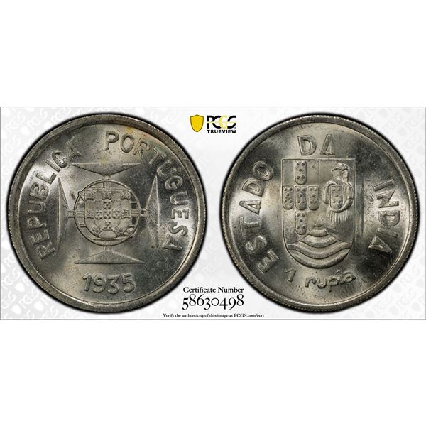 PORTUGUESE INDIA: AR rupia, 1935, PCGS MS63