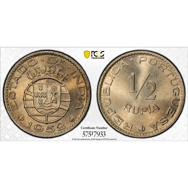 PORTUGUESE INDIA: 1/2 rupia, 1952, PCGS MS65