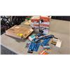 Image 1 : 2 LED LAMPS, ASSORTED CRAFT SUPPLIES AND A TV WALL MOUNT