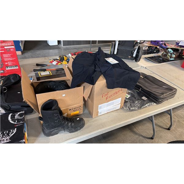 ASSORTED MENS AND WOMAN'S SHORTS, MENS SIZE 9 BOOTS AND SMALL BACKOPACK