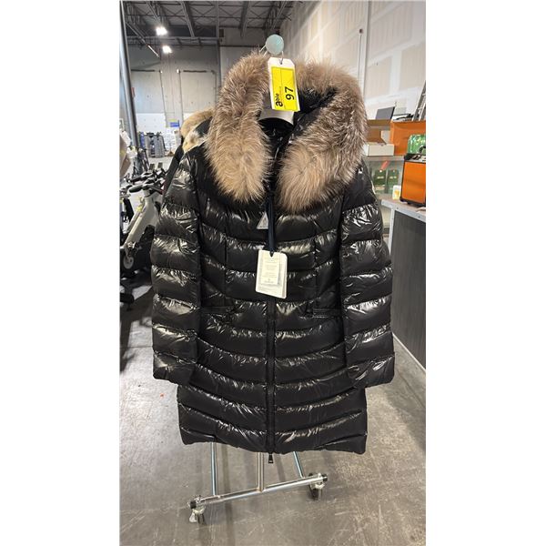 MONCLER LADIES BLACK HOODED JACKET WITH FUR TRIM SIZE SMALL