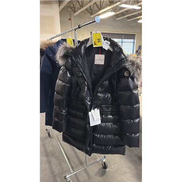 MONCLER LADIES BLACK HOODED JACKET WITH FUR TRIM SIZE SMALL