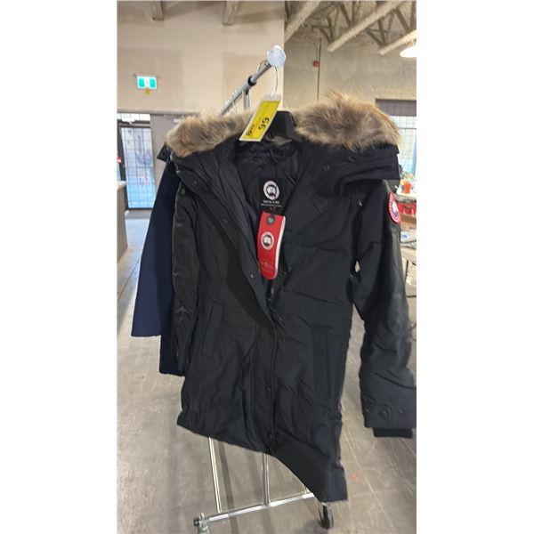 CANADA GOOSE LADIES BLACK SHELBURN PARKA WITH FUR TRIM SIZE XS