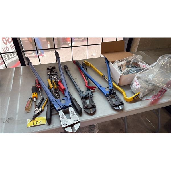 ASSORTED BOLT CUTTERS AND TOOLS