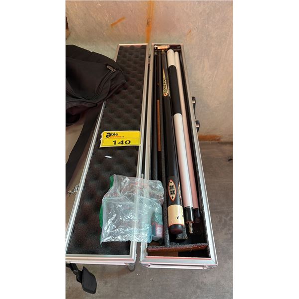 2 POOL CUES WITH CASE