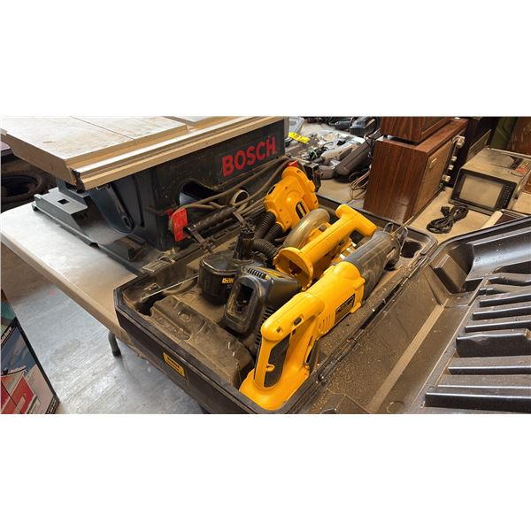 ASSORTED DEWALT POWER TOOLS W/ 1 BATTERY, CASE AND A CHARGER