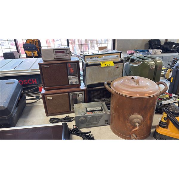 ASSORTED COLLECTIBLES INCL RCA VICTOR MODEL 20X53 VINTAGE TABLE-TOP RADIO RECEIVER, SONY/PHILCO