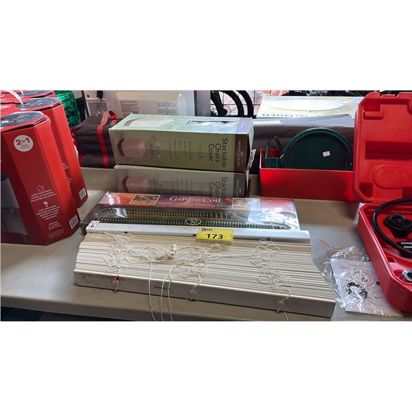 ASSORTED HOUSEHOLD ITEMS INCL GARDEN COIL WATERING WAND AND MORE