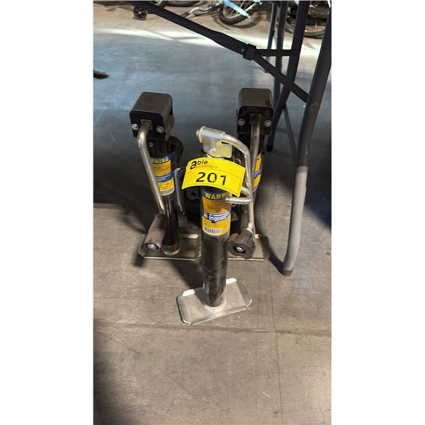 3 POWER FIST TRAILER JACKS AND ASSORTED ELECTRIC GARDEN TOOLS