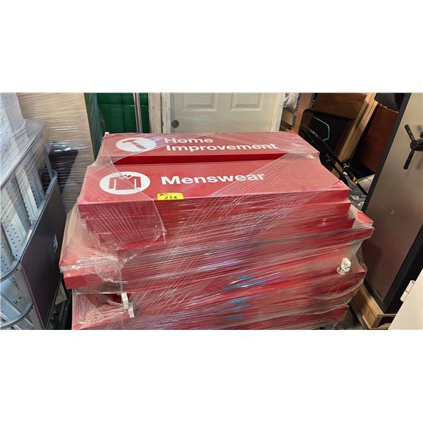 PALLET OF RED RETAIL SIGNS