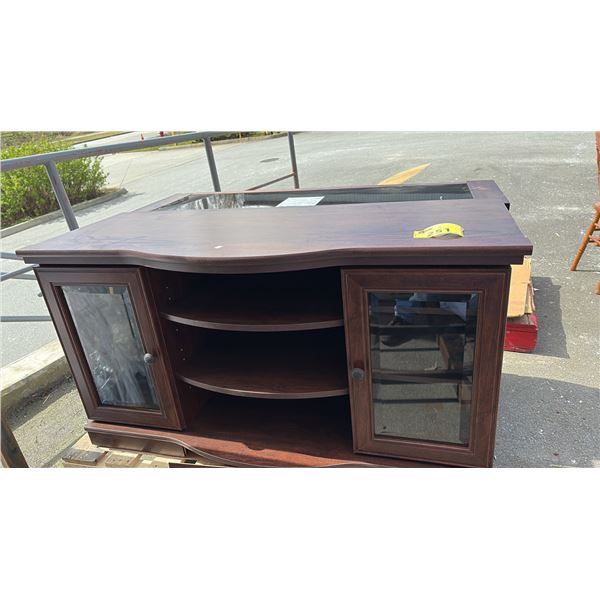 QUILTED CHERRY ENTERTAINMENT CREDENZA AND 3-TIER GLASS-TOP SHELVES TV MEDIA CONSOLES