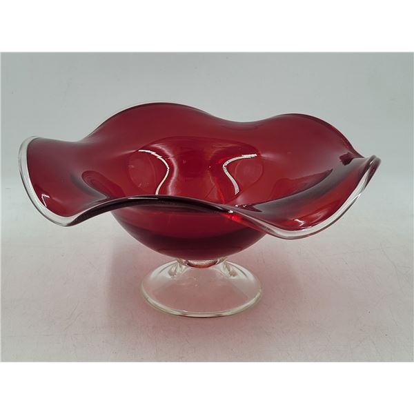 Ruffled Ruby Red Pedestal Bowl