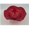 Image 2 : Ruffled Ruby Red Pedestal Bowl