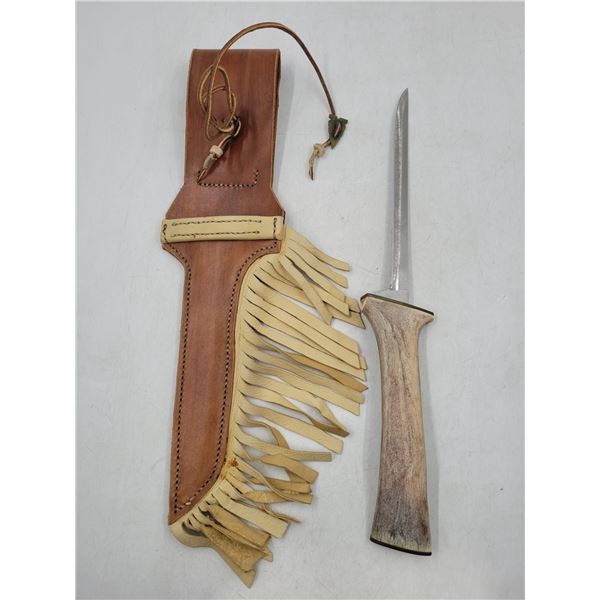 Horn-Handle Knife w/ Fringed Sheath