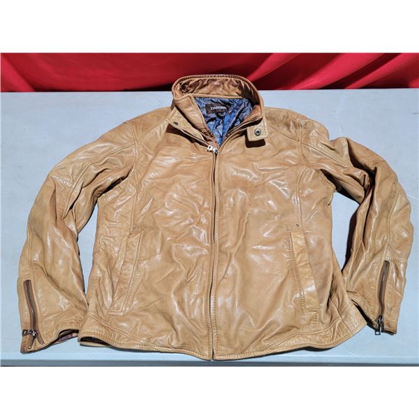 Tan Danier Stand Collar Leather Jacket