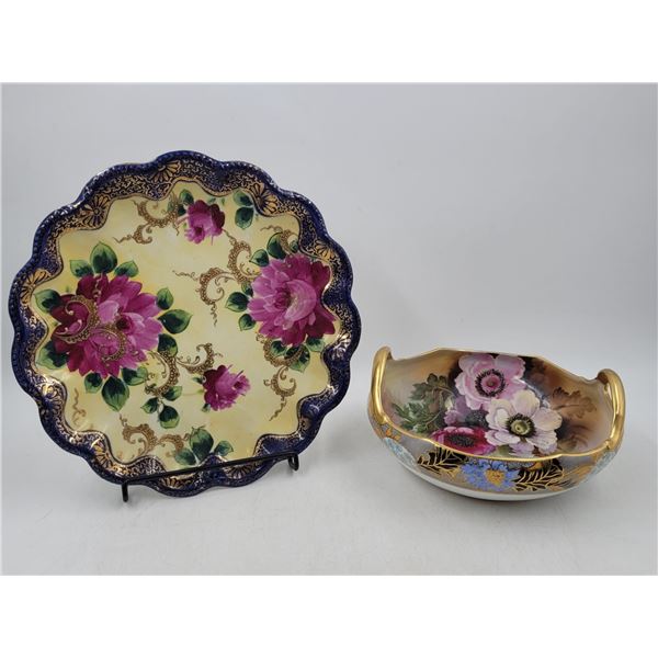 Hand-Painted Japanese Noritake Bowl & Ruffled Plate