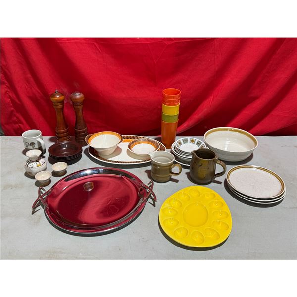 VTG Dishware Lot w/ Serving Tray, Deviled Egg Platter, Salt & Pepper Mills, & More