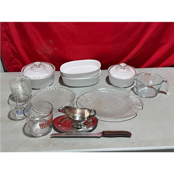 Lot of Assorted Dishware w/ Casserole Dishes, Gravy Boat, Fish Dish, & More