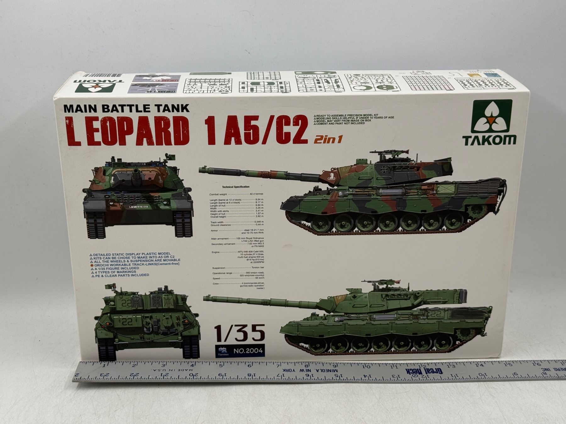 Unbuilt Takom Main Battle Tank Leopard 1 A5/C2 2-in1 1/35 Scale Model Kit