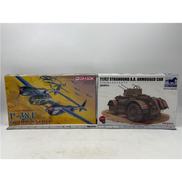 2 Sealed Model Kits (P-38J Droop Snoot & T17E2 Staghound AA Armoured Car)