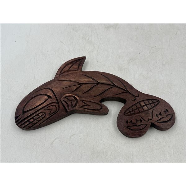 Hand-Carved Coast Salish Wooden Whale Art by Liz Campbell