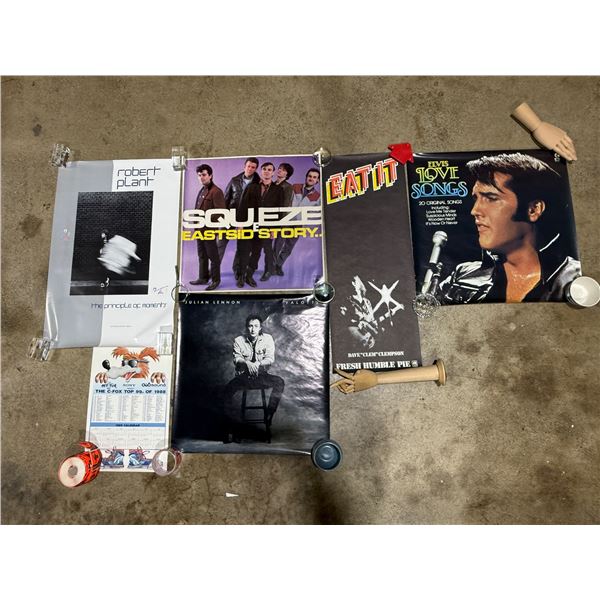 Lot of Assorted VTG Posters w/ Elvis Presley, Robert Plant, Julian Lennon, & More