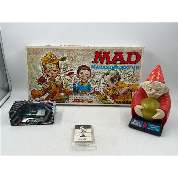 VTG Mad Magazine Game, Chevy Bel Air Model, Hockey Cards, & Ask Merlin Toy