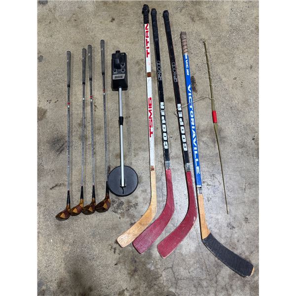 Sporting Good Lot w/ Hockey Sticks, Metal Detector, & Golf Clubs