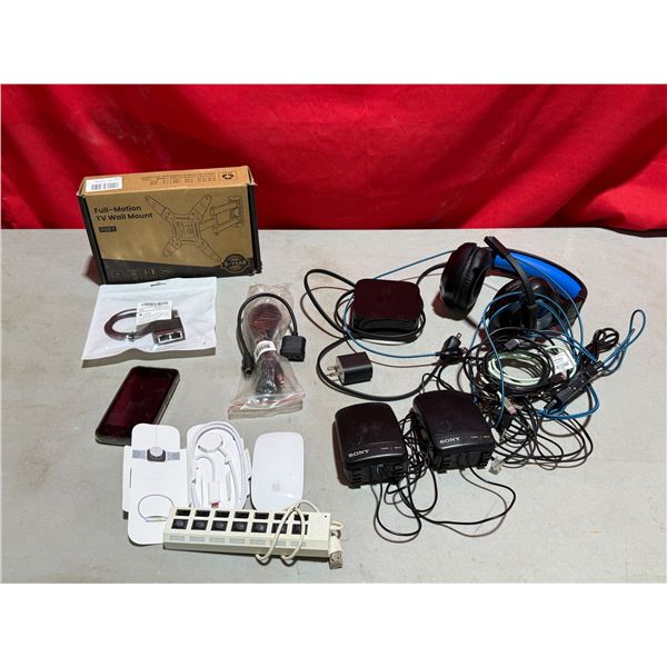Electronics Lot w/ TV Wall Mount, Gaming Headset, Sony Speakers, & More